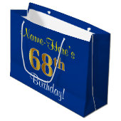 Elegant, blauw, Faux Gold 68th Birthday + naam Large Cadeautasje (Voorkant Gekanteld)
