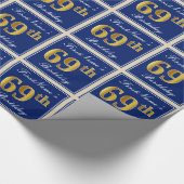 Elegant, blauw, Faux Gold 69th Birthday + naam Cadeaupapier (Hoek)