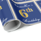 Elegant, blauw, Faux Gold 6th Birthday; aangepaste Cadeaupapier (Rol Hoek)