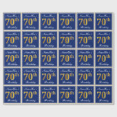 Elegant, blauw, Faux Gold 70th Birthday + naam Cadeaupapier (Vlak)
