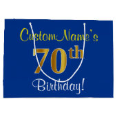 Elegant, blauw, Faux Gold 70th Birthday + naam Large Cadeautasje (Achterkant)