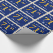 Elegant, blauw, Faux Gold 71st Birthday + naam Cadeaupapier (Hoek)