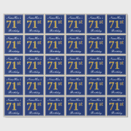 Elegant, blauw, Faux Gold 71st Birthday + naam Cadeaupapier