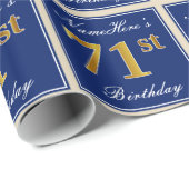 Elegant, blauw, Faux Gold 71st Birthday + naam Cadeaupapier (Rol Hoek)