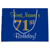Elegant, blauw, Faux Gold 71st Birthday + naam Large Cadeautasje (Voorkant)