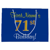 Elegant, blauw, Faux Gold 71st Birthday + naam Large Cadeautasje (Achterkant)