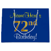 Elegant, blauw, Faux Gold 72e verjaardag + naam Groot Cadeauzakje (Voorkant)
