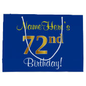 Elegant, blauw, Faux Gold 72e verjaardag + naam Groot Cadeauzakje (Achterkant)