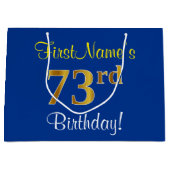 Elegant, blauw, Faux Gold 73rd Birthday + naam Groot Cadeauzakje (Voorkant)