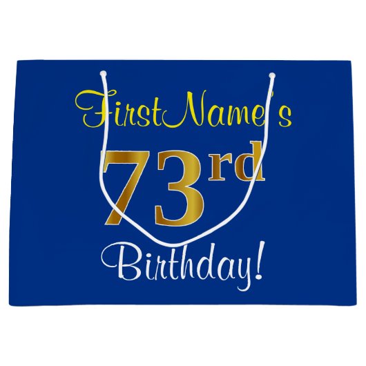 Elegant, blauw, Faux Gold 73rd Birthday + naam Groot Cadeauzakje (Voorkant)