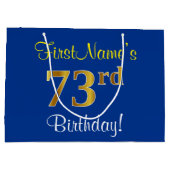Elegant, blauw, Faux Gold 73rd Birthday + naam Groot Cadeauzakje (Achterkant)