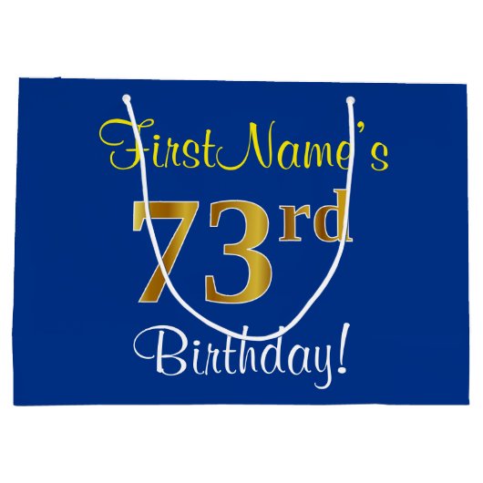 Elegant, blauw, Faux Gold 73rd Birthday + naam Groot Cadeauzakje (Achterkant)