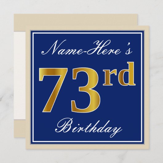 Elegant, blauw, Faux Gold 73rd Birthday + naam Kaart (Voorkant / Achterkant)
