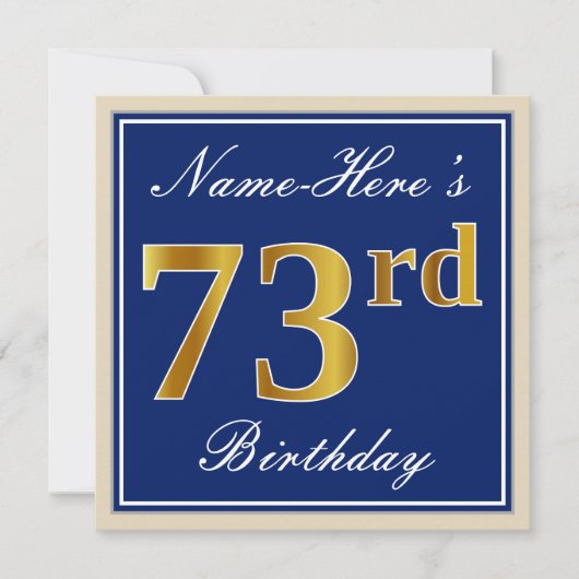 Elegant, blauw, Faux Gold 73rd Birthday + naam Kaart (Voorkant)