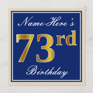 Elegant, blauw, Faux Gold 73rd Birthday + naam Kaart
