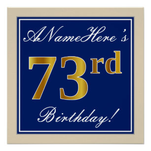 Elegant, blauw, Faux Gold 73rd Birthday + naam Perfect Poster