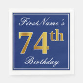 Elegant Blauw, Faux Gold 74ste verjaardag; Aangepa Servet (Voorkant)