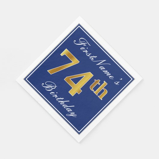 Elegant Blauw, Faux Gold 74ste verjaardag; Aangepa Servet (Hoek)
