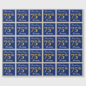 Elegant, blauw, Faux Gold 75th Birthday + naam Cadeaupapier (Vlak)