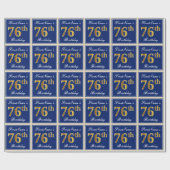 Elegant, blauw, Faux Gold 76th Birthday + naam Cadeaupapier (Vlak)