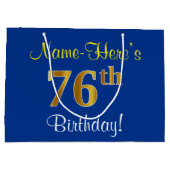Elegant, blauw, Faux Gold 76th Birthday + naam Groot Cadeauzakje (Achterkant)