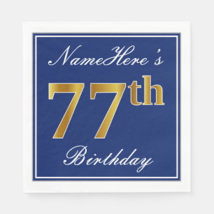 Elegant Blauw, Faux Gold 77e Verjaardag; Aangepast Servet