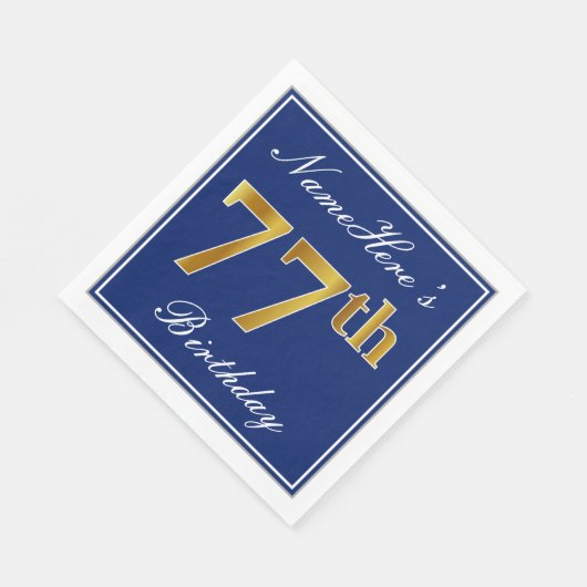 Elegant Blauw, Faux Gold 77e Verjaardag; Aangepast Servet (Hoek)