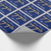 Elegant, blauw, Faux Gold 77th Birthday + naam Cadeaupapier (Hoek)