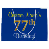Elegant, blauw, Faux Gold 77th Birthday + naam Large Cadeautasje (Achterkant)