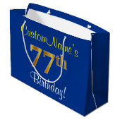 Elegant, blauw, Faux Gold 77th Birthday + naam Large Cadeautasje (Achterkant Gekanteld)