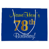 Elegant, blauw, Faux Gold 78th Birthday + naam Groot Cadeauzakje (Achterkant)