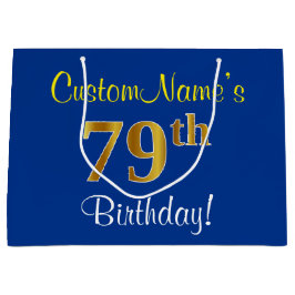 Elegant, blauw, Faux Gold 79th Birthday + naam Groot Cadeauzakje