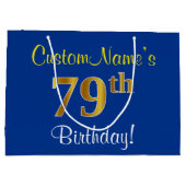 Elegant, blauw, Faux Gold 79th Birthday + naam Groot Cadeauzakje (Achterkant)