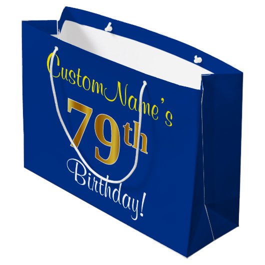 Elegant, blauw, Faux Gold 79th Birthday + naam Groot Cadeauzakje (Achterkant Gekanteld)