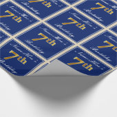 Elegant, blauw, Faux Gold 7th Birthday; aangepaste Cadeaupapier (Hoek)