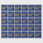 Elegant, blauw, Faux Gold 80th Birthday + naam Cadeaupapier (Vlak)