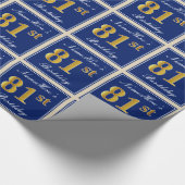 Elegant, blauw, Faux Gold 81st Birthday + naam Cadeaupapier (Hoek)