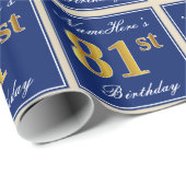 Elegant, blauw, Faux Gold 81st Birthday + naam Cadeaupapier (Rol Hoek)
