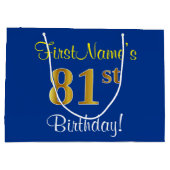 Elegant, blauw, Faux Gold 81st Birthday + naam Large Cadeautasje (Achterkant)