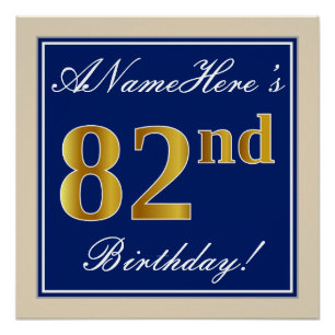 Elegant, blauw, Faux Gold 82e verjaardag + naam Poster