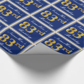 Elegant, blauw, Faux Gold 83rd Birthday + naam Cadeaupapier (Hoek)
