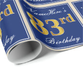 Elegant, blauw, Faux Gold 83rd Birthday + naam Cadeaupapier (Rol Hoek)