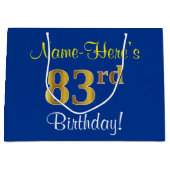 Elegant, blauw, Faux Gold 83rd Birthday + naam Large Cadeautasje (Voorkant)