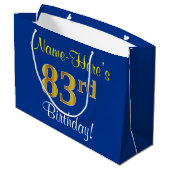 Elegant, blauw, Faux Gold 83rd Birthday + naam Large Cadeautasje (Achterkant Gekanteld)