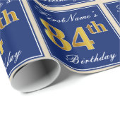 Elegant, blauw, Faux Gold 84th Birthday + naam Cadeaupapier (Rol Hoek)