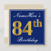 Elegant, blauw, Faux Gold 84th Birthday + naam Kaart (Voorkant / Achterkant)