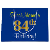 Elegant, blauw, Faux Gold 84th Birthday + naam Large Cadeautasje (Voorkant)