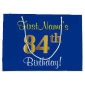 Elegant, blauw, Faux Gold 84th Birthday + naam Large Cadeautasje (Achterkant)