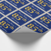 Elegant, blauw, Faux Gold 85th Birthday + naam Cadeaupapier (Hoek)