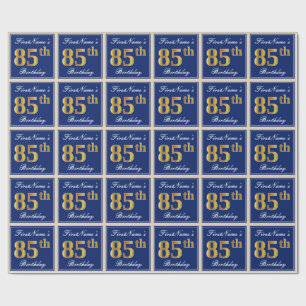 Elegant, blauw, Faux Gold 85th Birthday + Naam Cadeaupapier